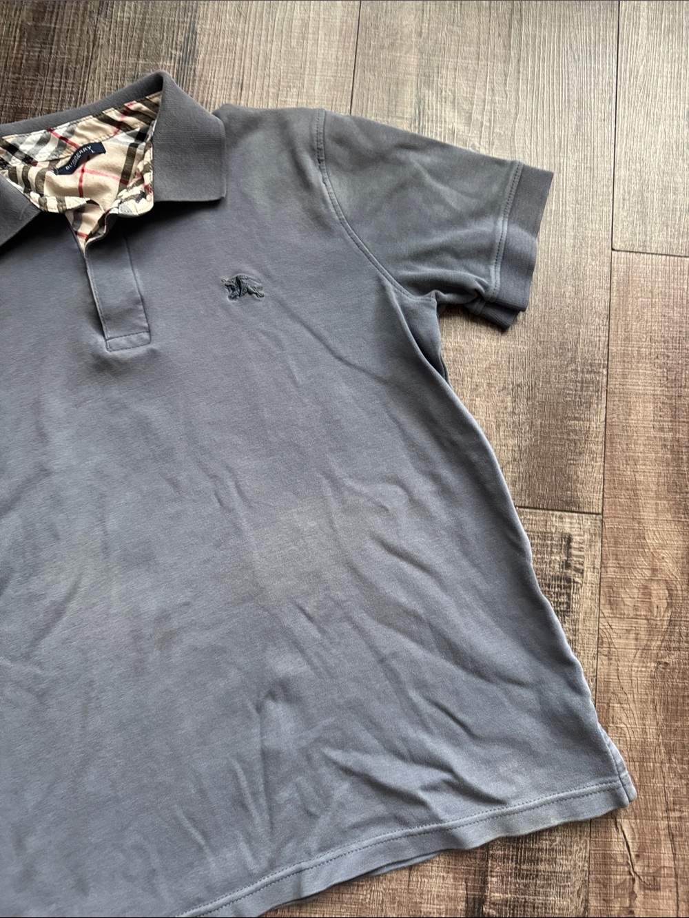 Burberry Men's Light Blue Polo Shirt with Check Trim - Picture 3 of 5